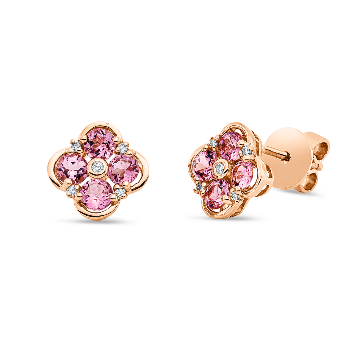 diamond full cut tourmaline colored stone classic studs in red gold