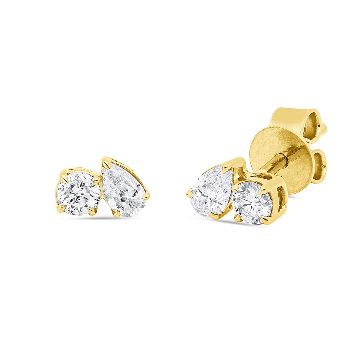 diamond full cut  solitaire with accent stones studs in yellow gold