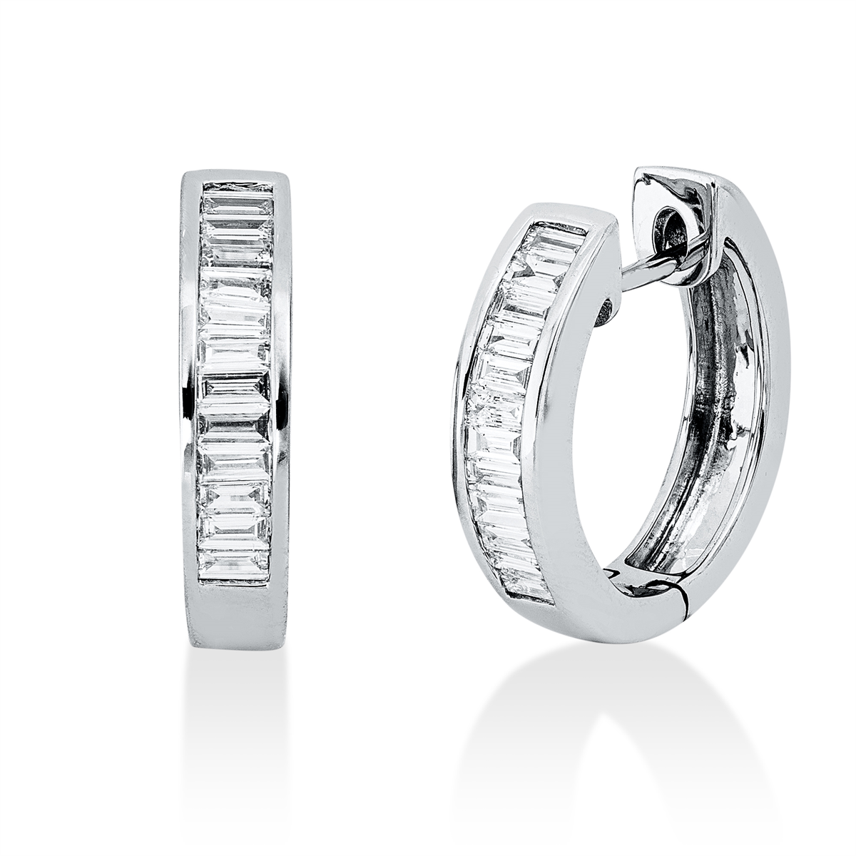 baguette  baguette hoops & huggies in white gold