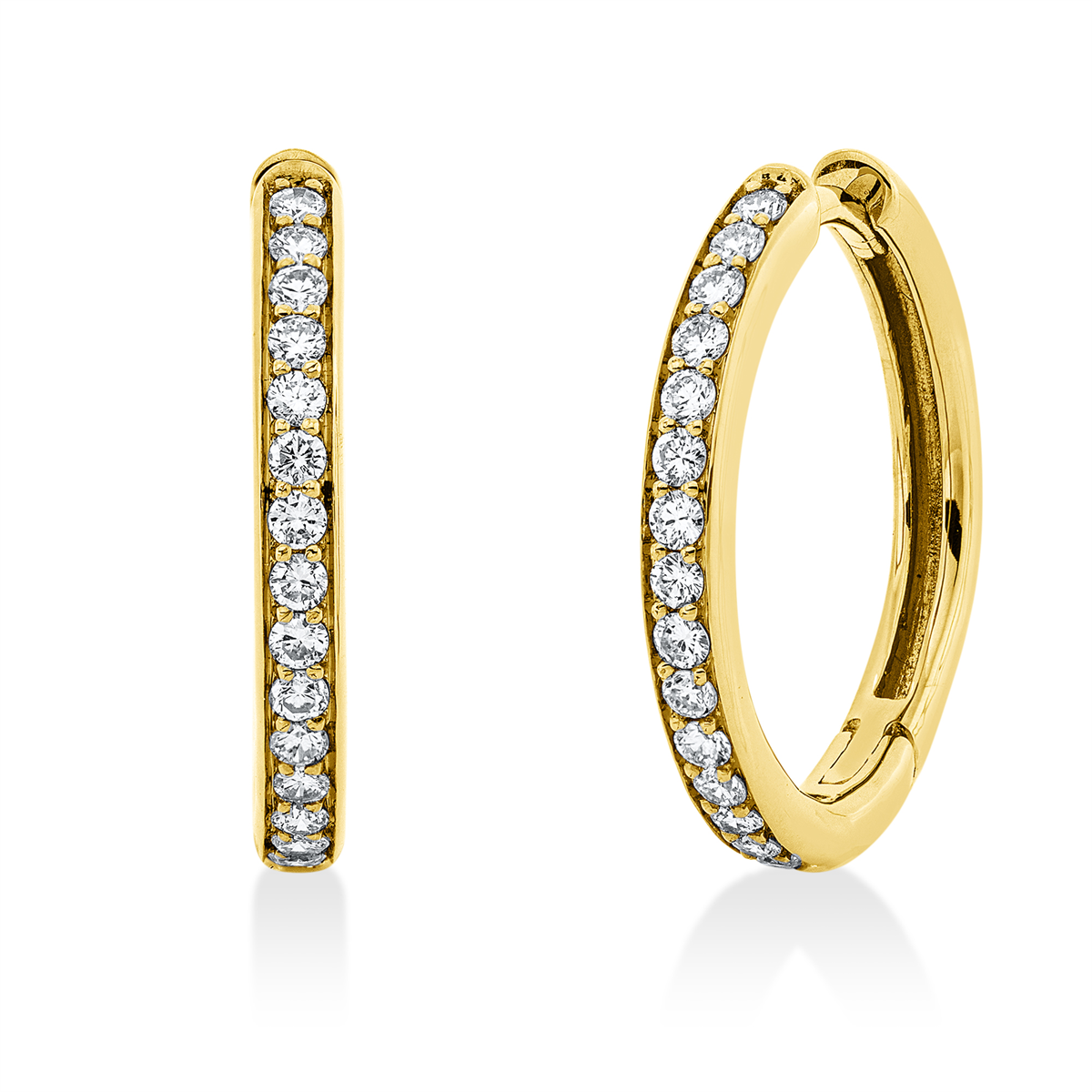 diamond full cut  modern woman hoops & huggies in yellow gold