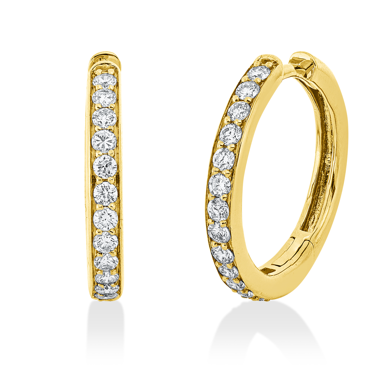 diamond full cut  modern woman hoops & huggies in yellow gold