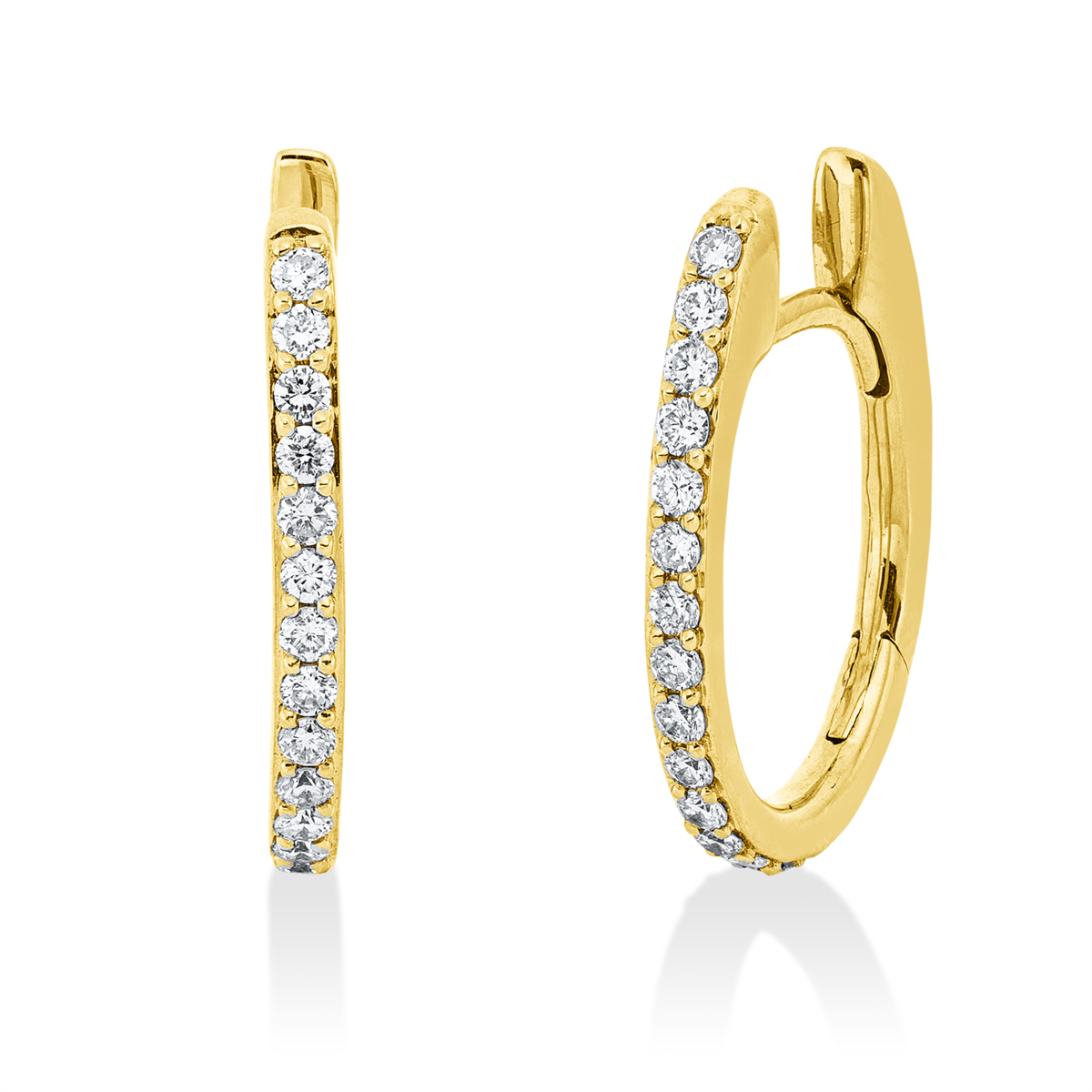 diamond full cut  modern woman hoops & huggies in yellow gold