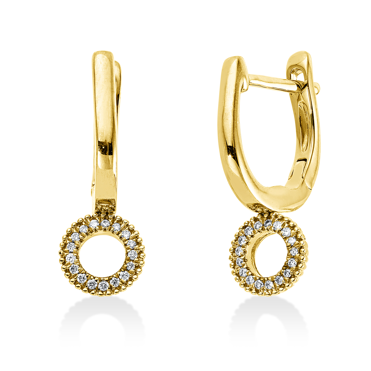diamond full cut  modern woman hoops & huggies in yellow gold