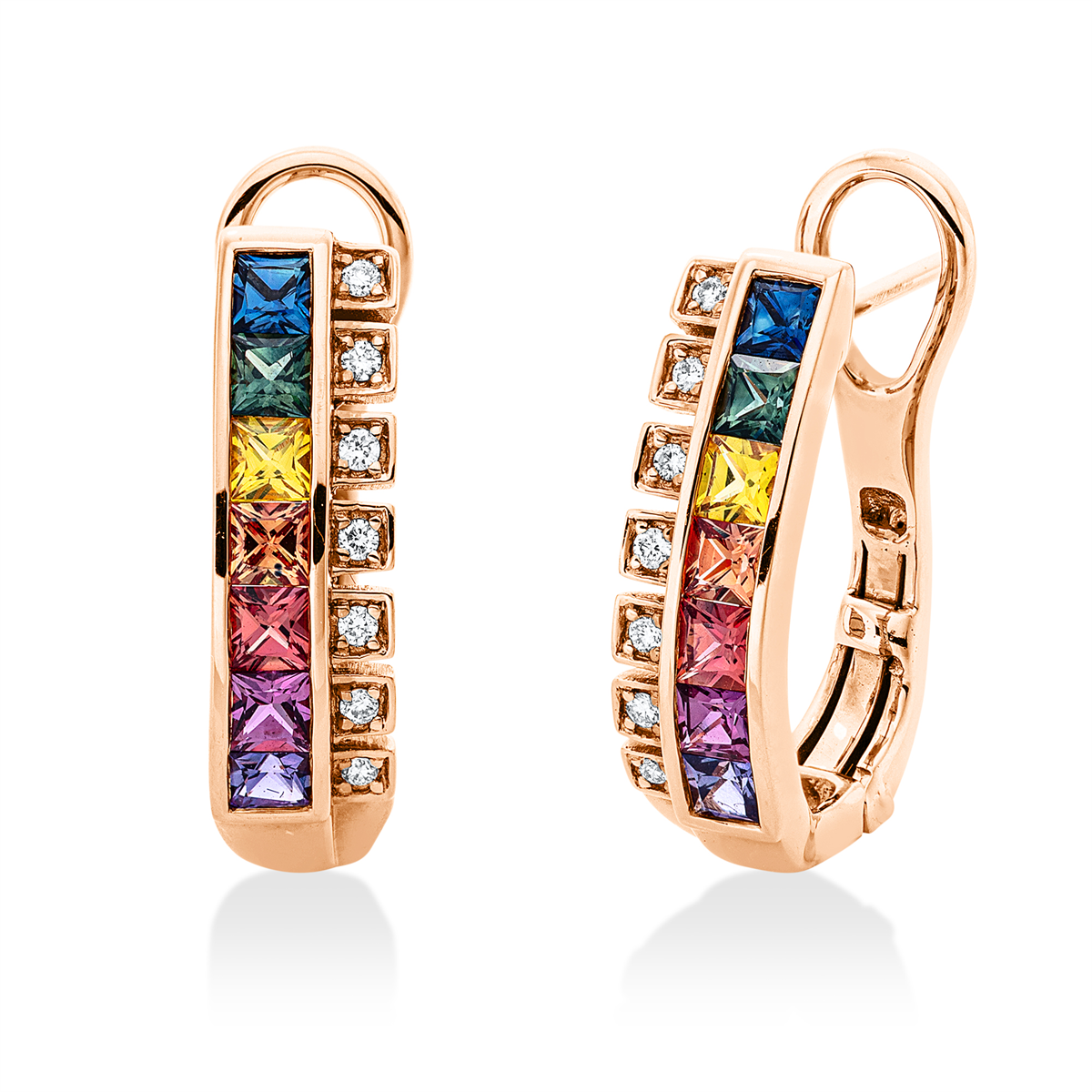 diamond full cut sapphire rainbow & multicolor hoops & huggies in red gold