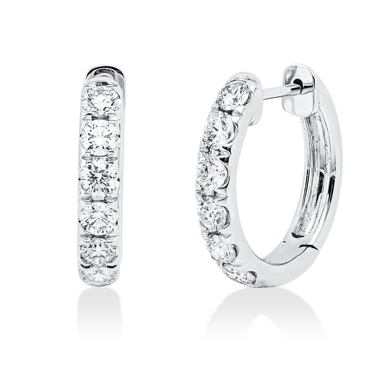 diamond full cut  modern woman hoops & huggies in white gold