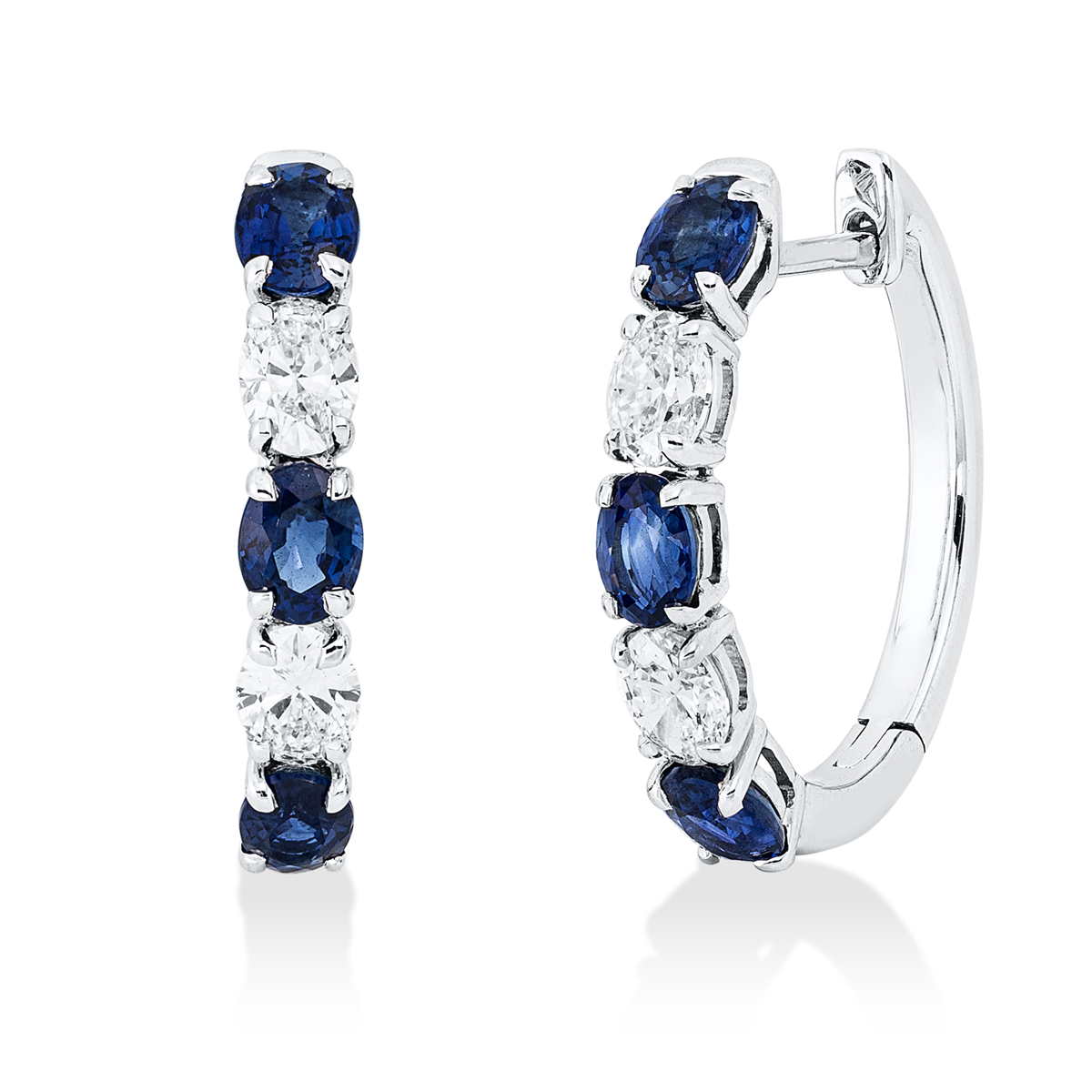 oval sapphire colored stone classic hoops & huggies in white gold