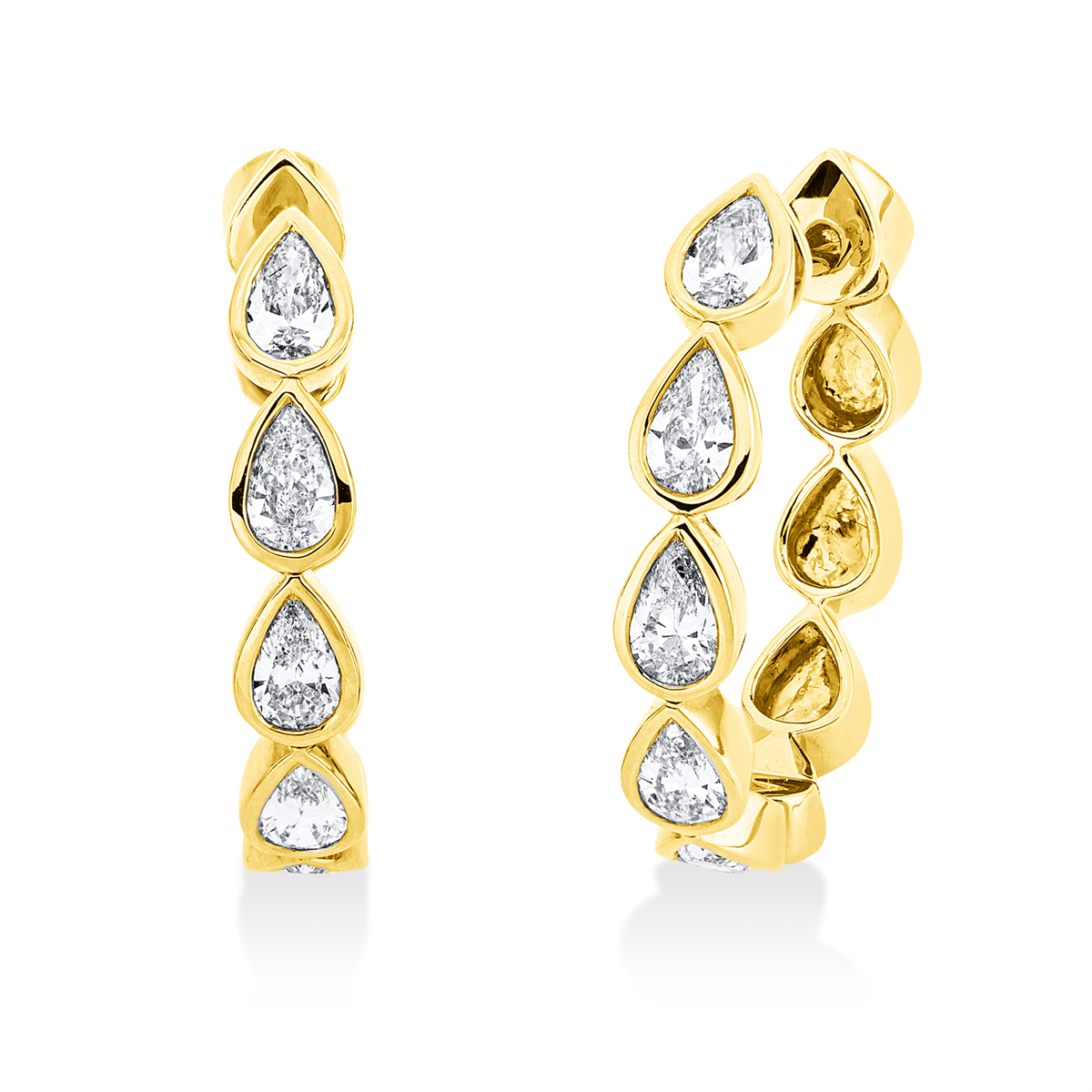 pear shape  modern woman hoops & huggies in yellow gold