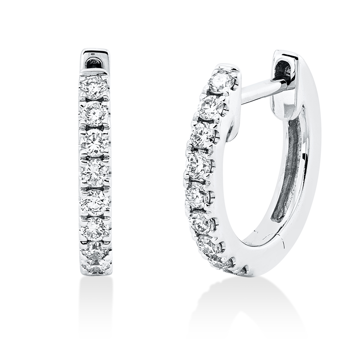 diamond full cut  modern woman hoops & huggies in white gold