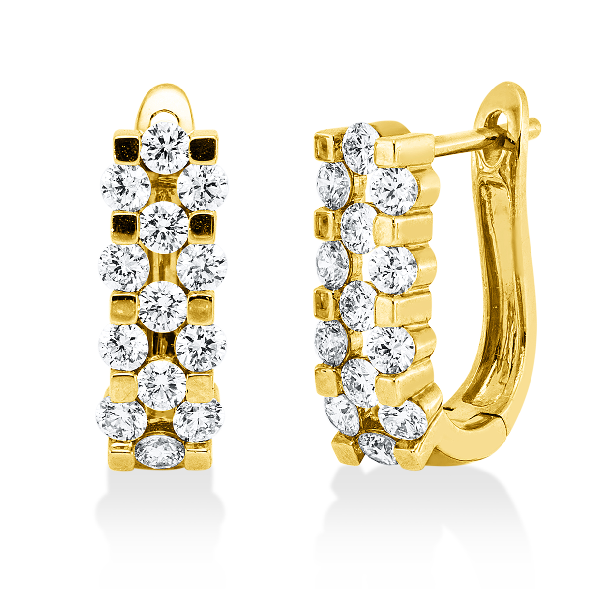 diamond full cut  modern woman hoops & huggies in yellow gold