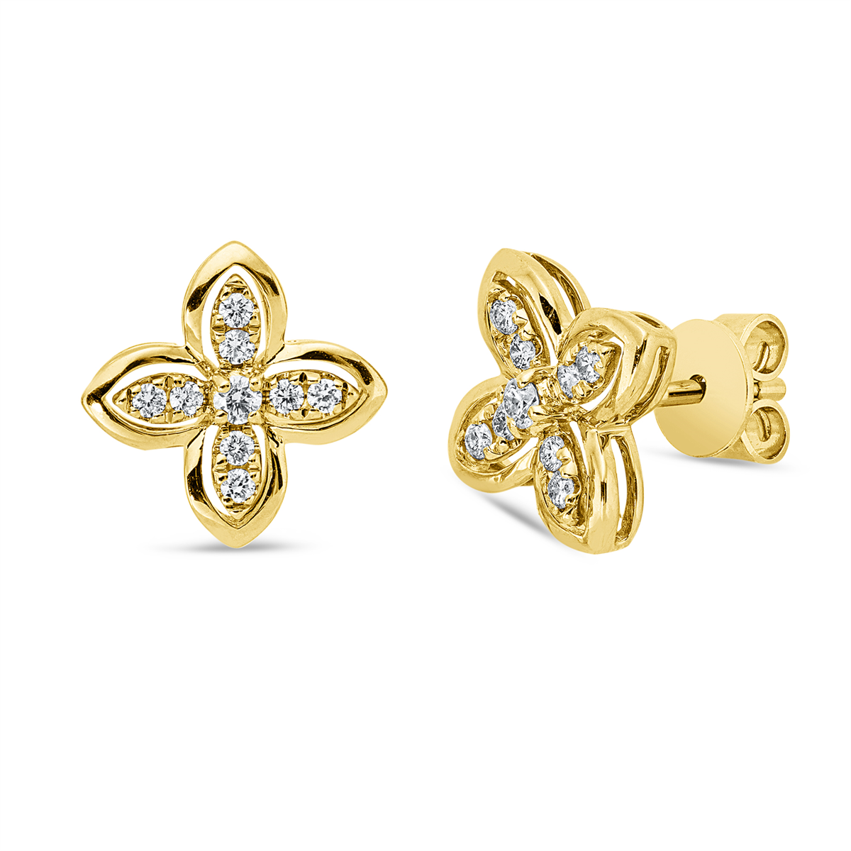 diamond full cut  modern woman studs in yellow gold