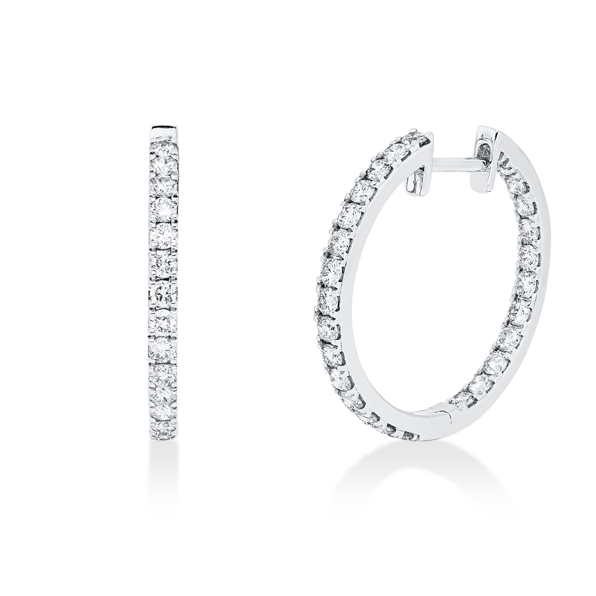diamond full cut  modern woman hoops & huggies in white gold