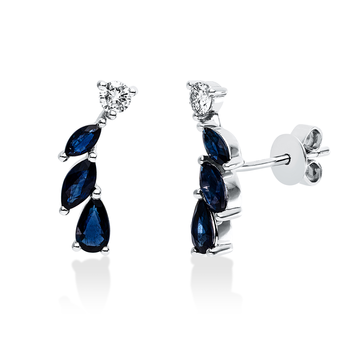 diamond full cut sapphire colored stone classic studs in white gold