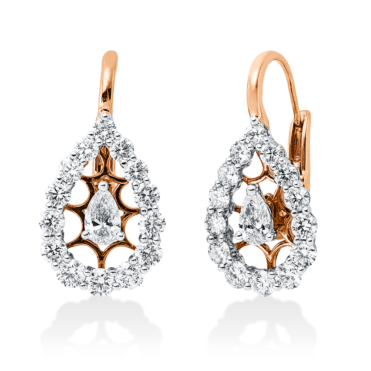 diamond full cut  modern woman hoops & huggies in whitegold / rosegold