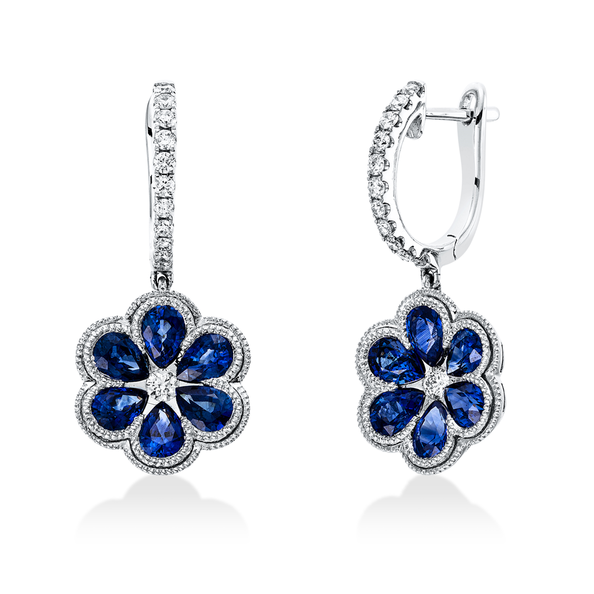 diamond full cut sapphire colored stone classic hoops & huggies in white gold