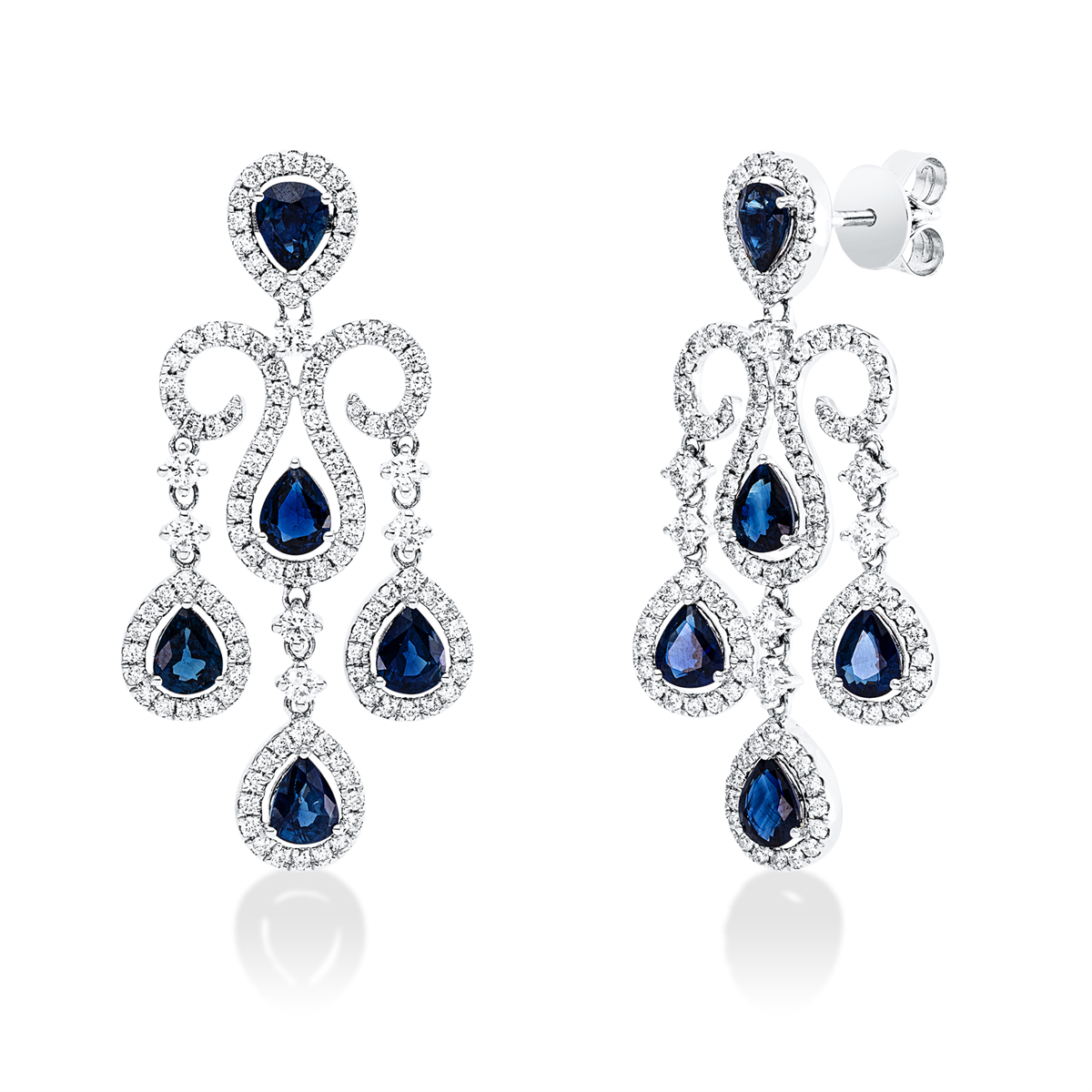 diamond full cut sapphire colored stone classic studs in white gold