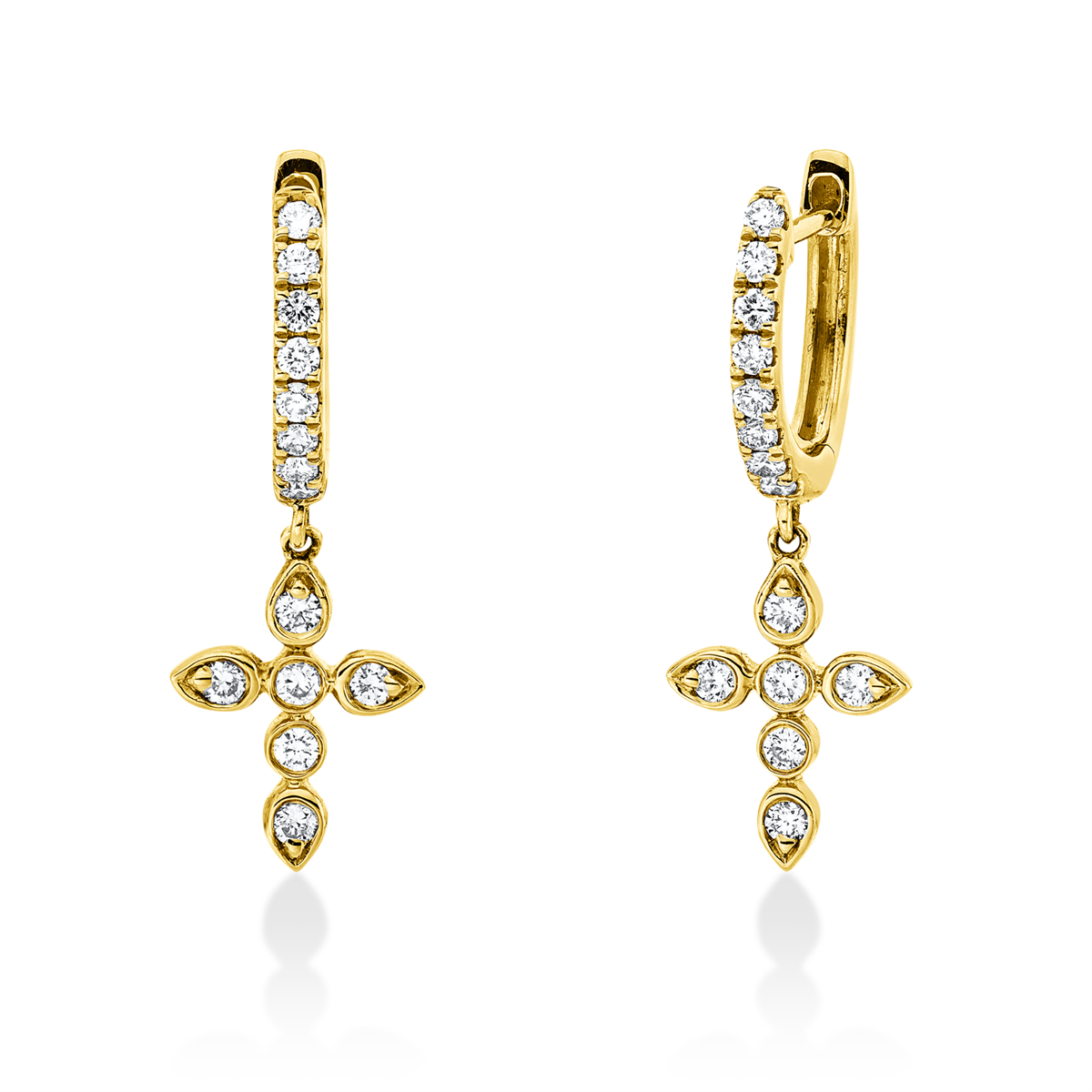 diamond full cut  cross earrings in yellow gold