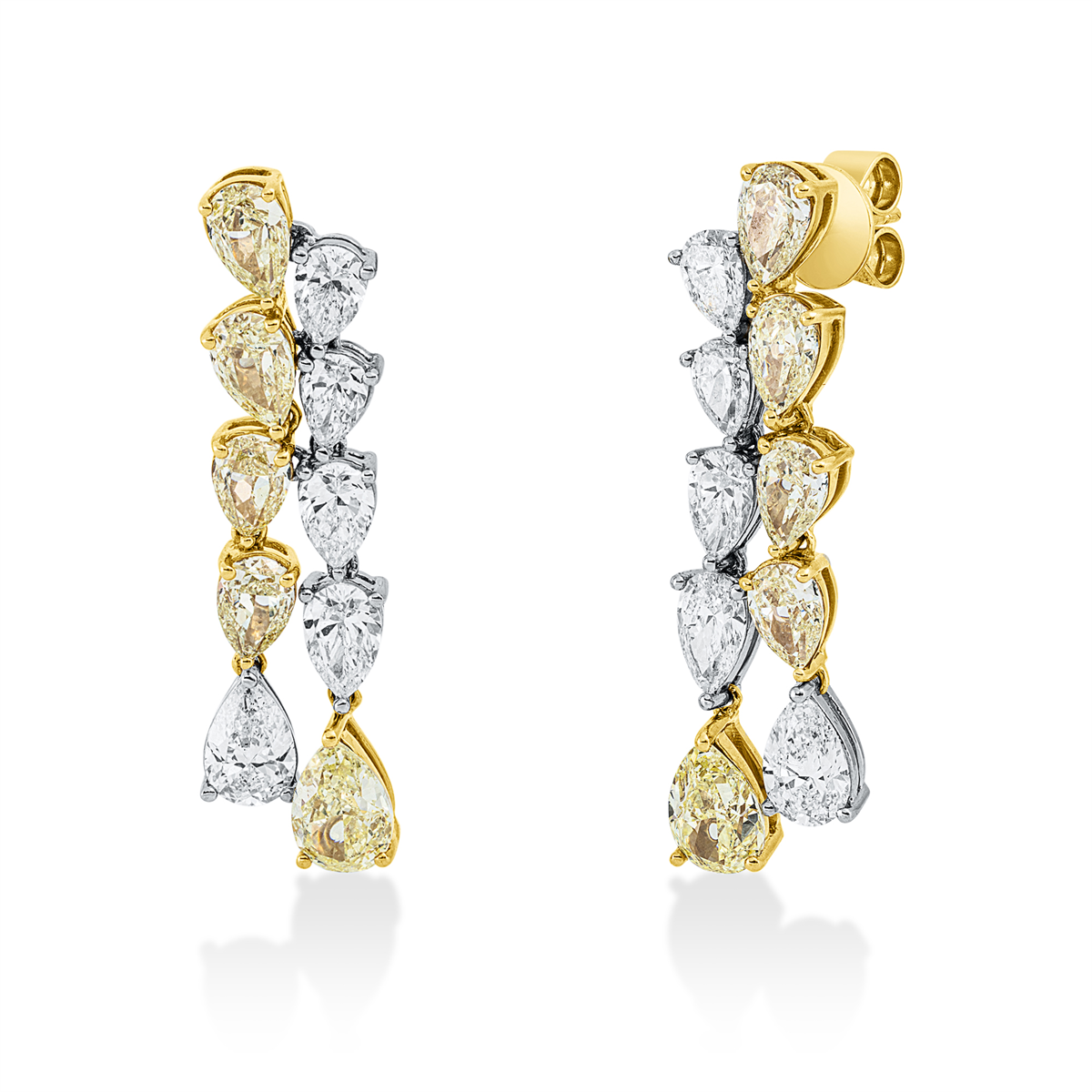 pear shape  fancy colored diamond earrings in yellow gold platinum 950