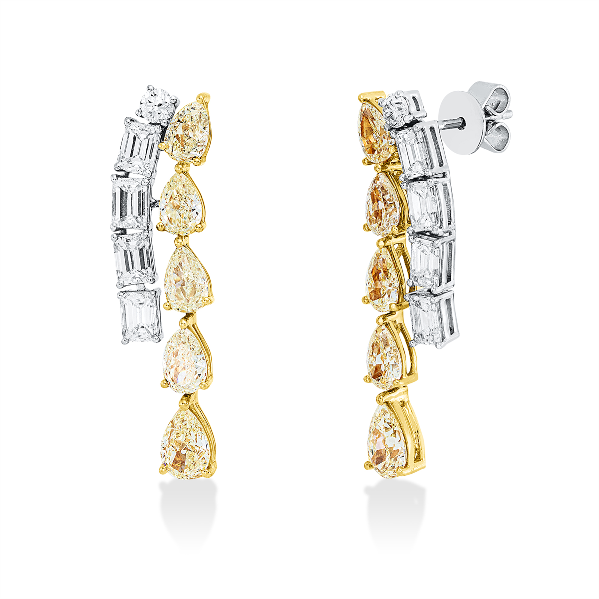 diamond full cut  fancy colored diamond earrings in yellow gold platinum 950