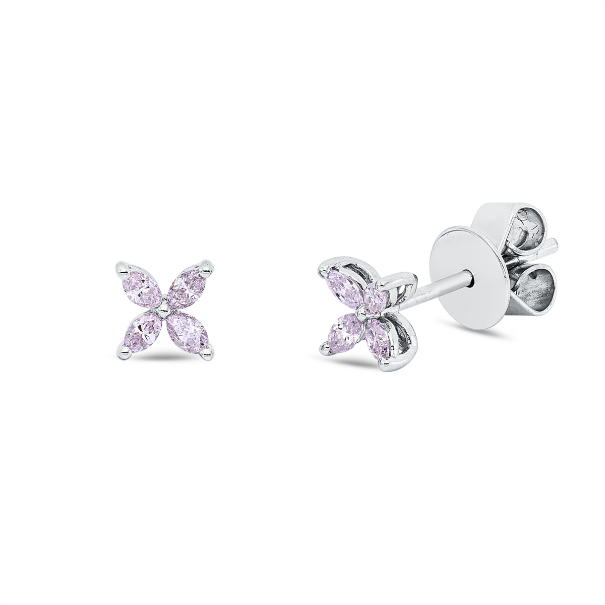 marquise  fancy colored diamond studs in white gold
