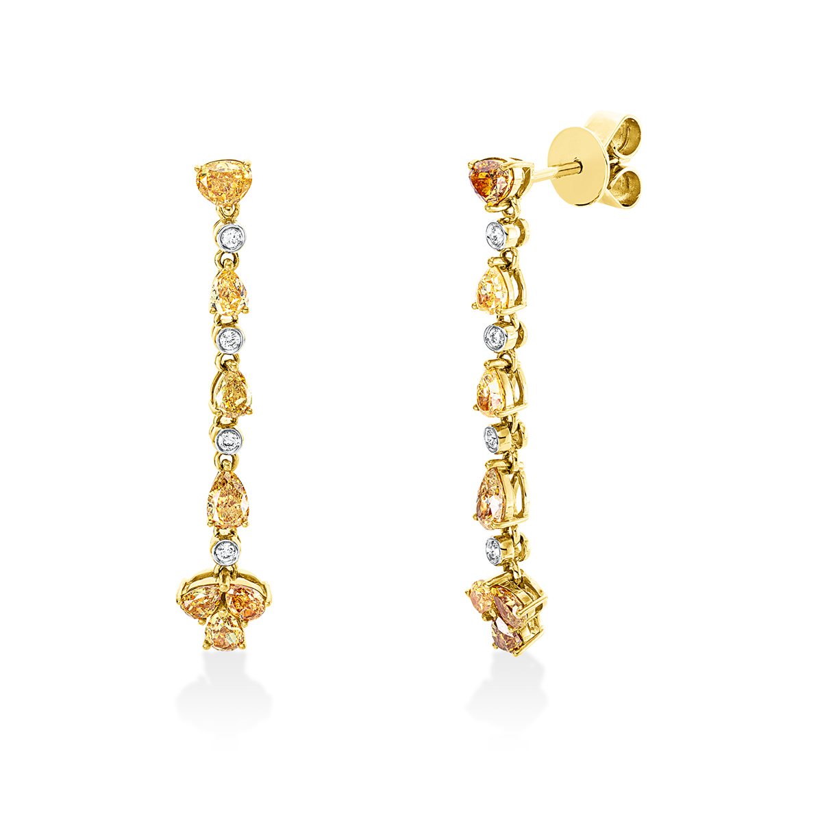 diamond full cut  fancy colored diamond earrings in yellow gold / white gold