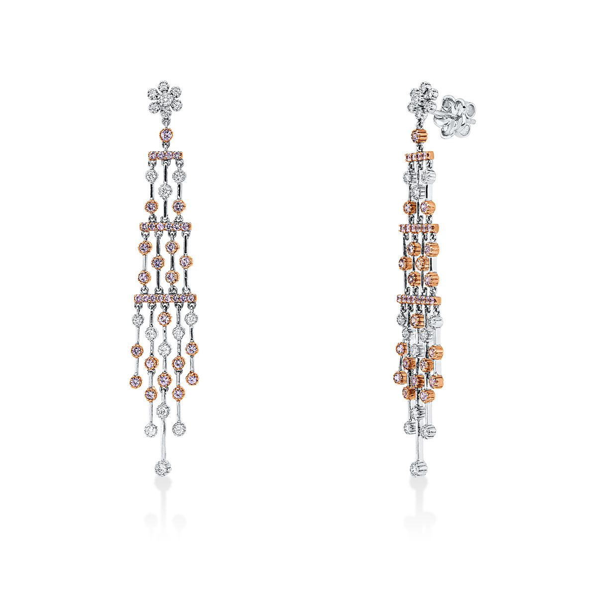 diamond full cut sapphire multi-stone earrings in whitegold / rosegold