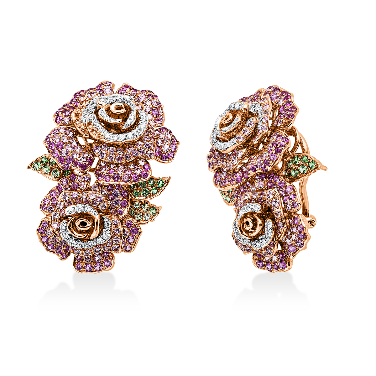 diamond full cut sapphire colored stone classic earrings in red gold / white gold