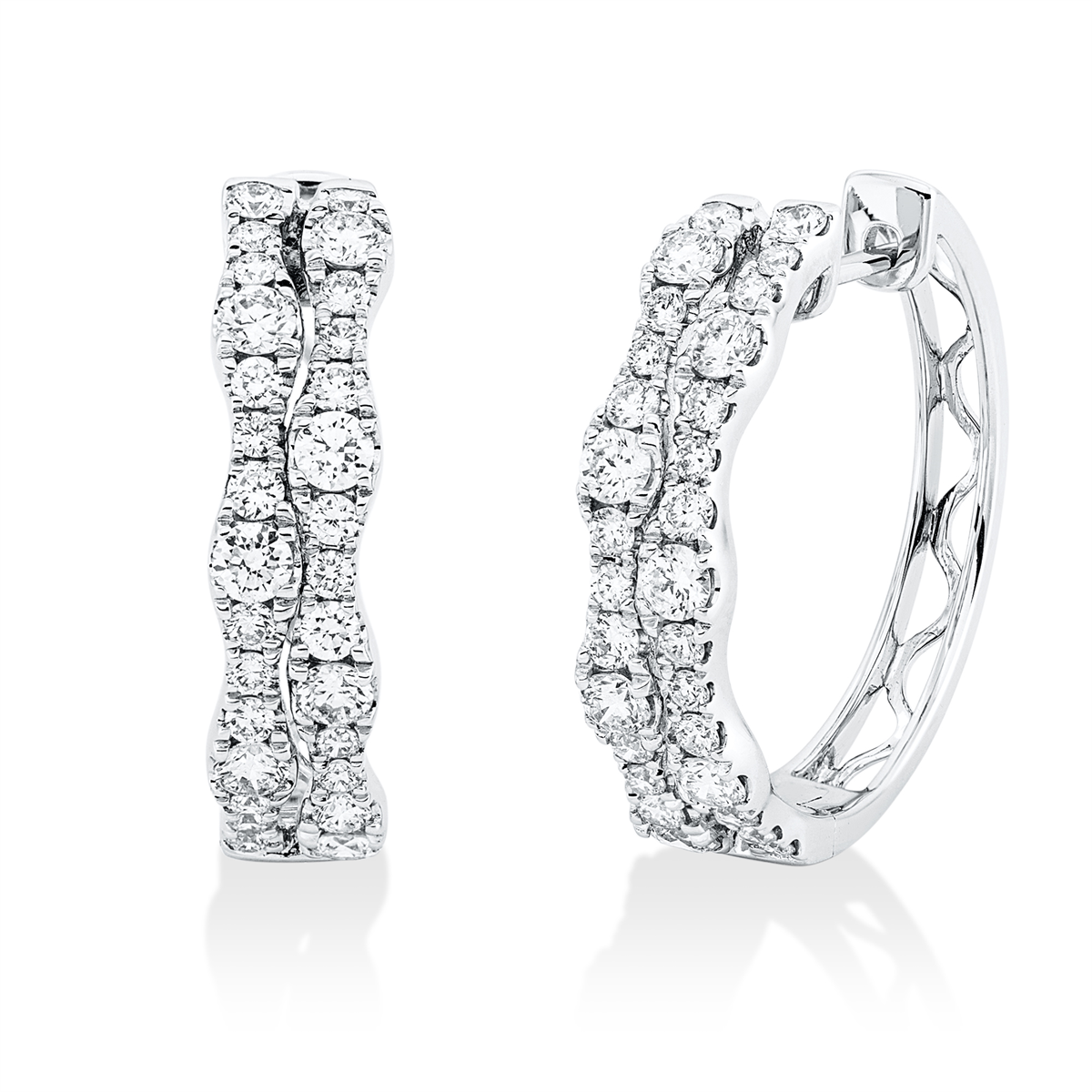 diamond full cut  modern woman hoops & huggies in white gold