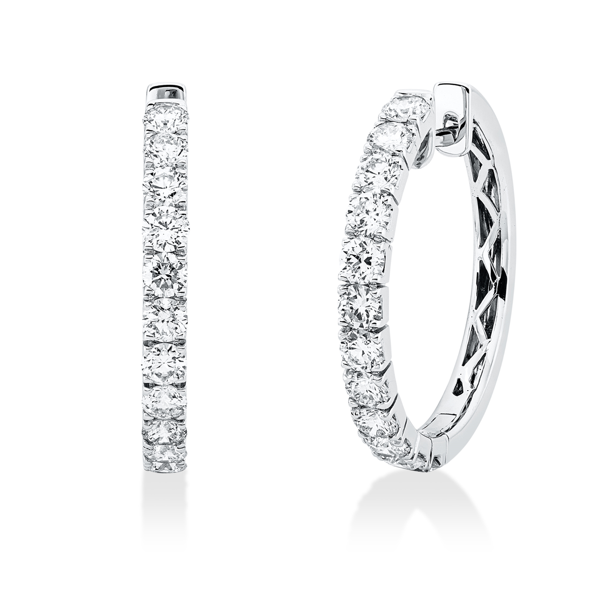 diamond full cut  modern woman hoops & huggies in white gold