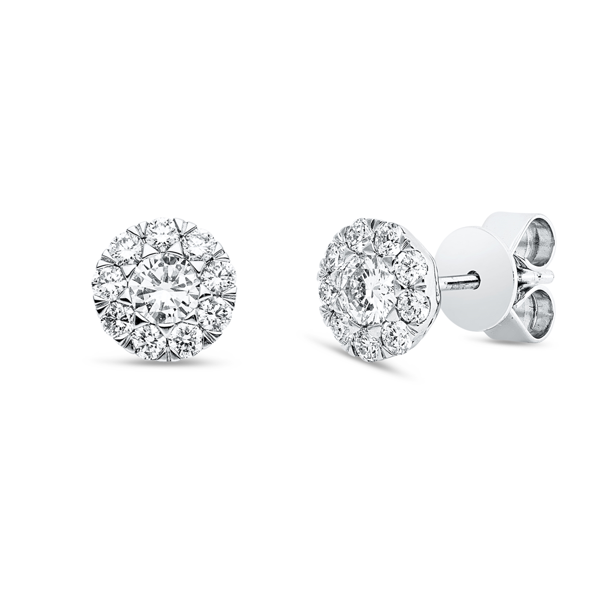 diamond full cut  solitaire with accent stones studs in white gold