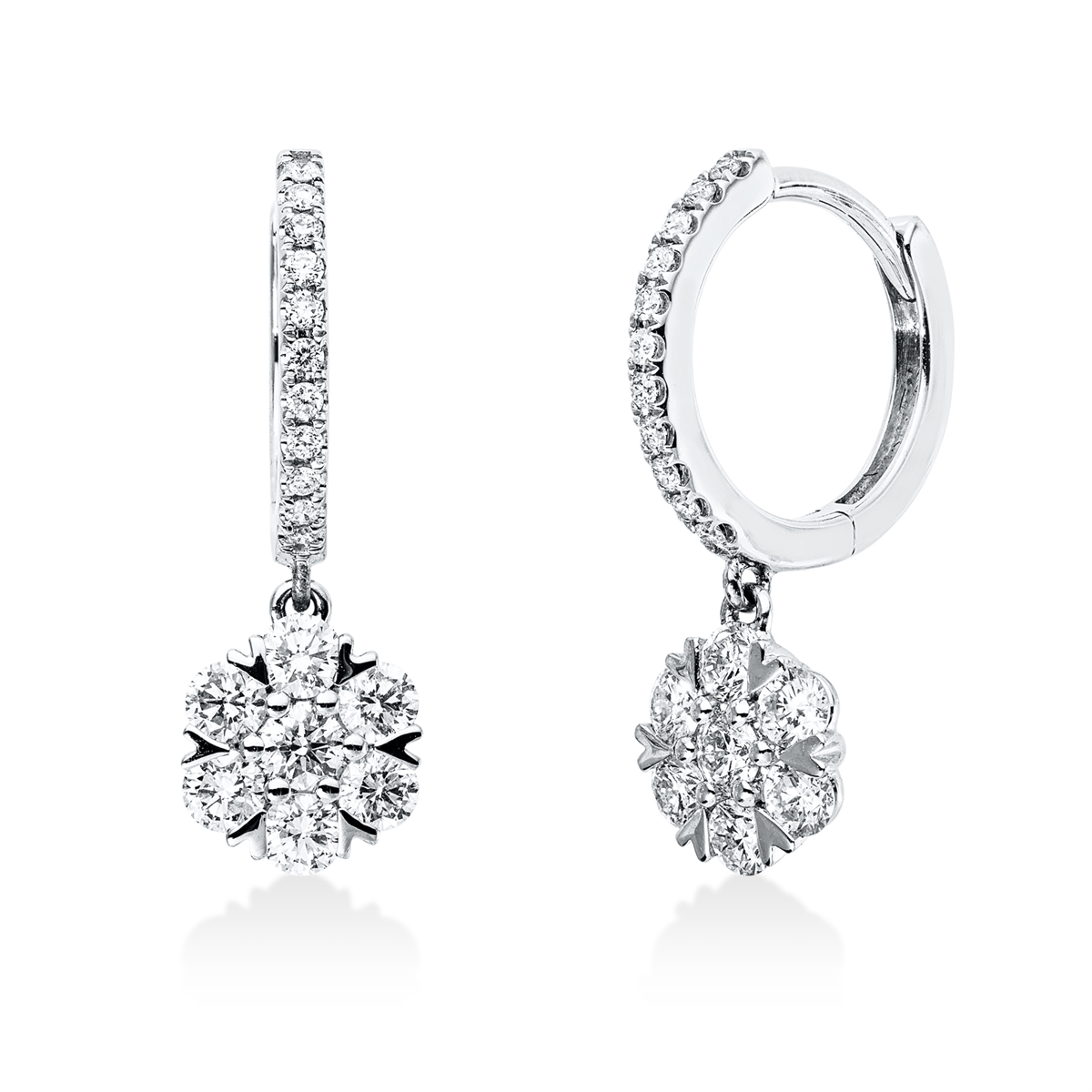 diamond full cut  illusion classic earrings in white gold