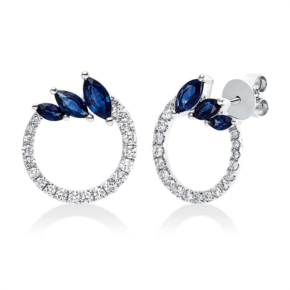 diamond full cut sapphire colored stone classic studs in white gold
