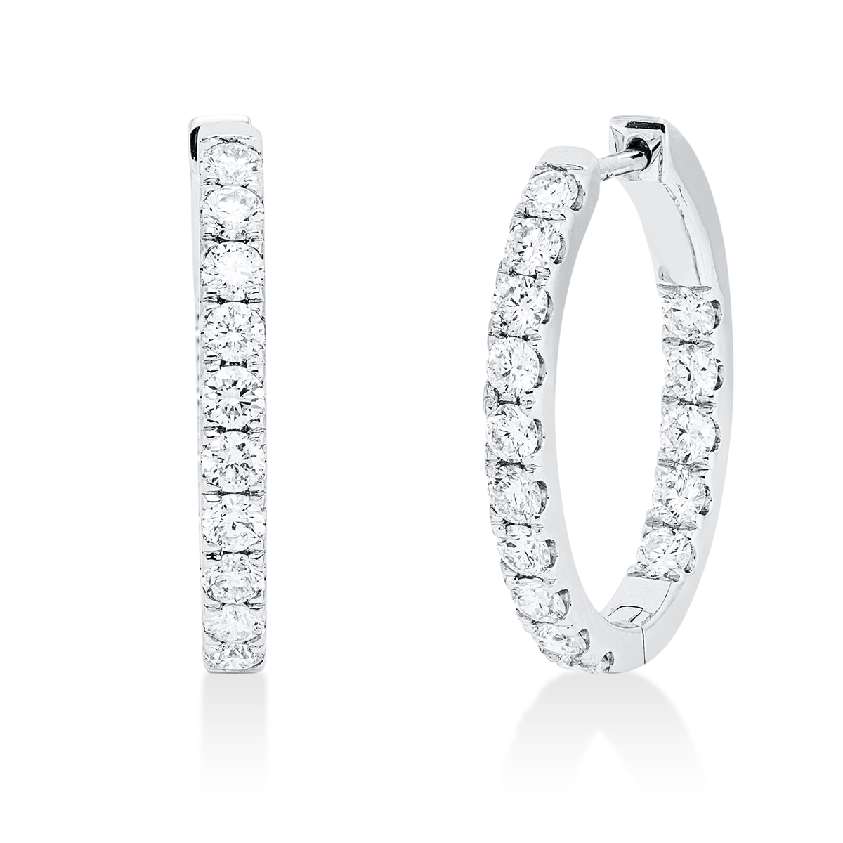 diamond full cut  modern woman hoops & huggies in white gold