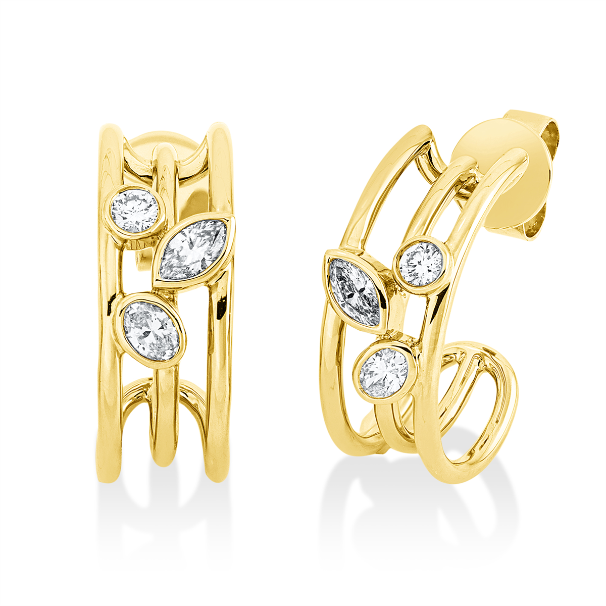 diamond full cut  modern woman studs in yellow gold