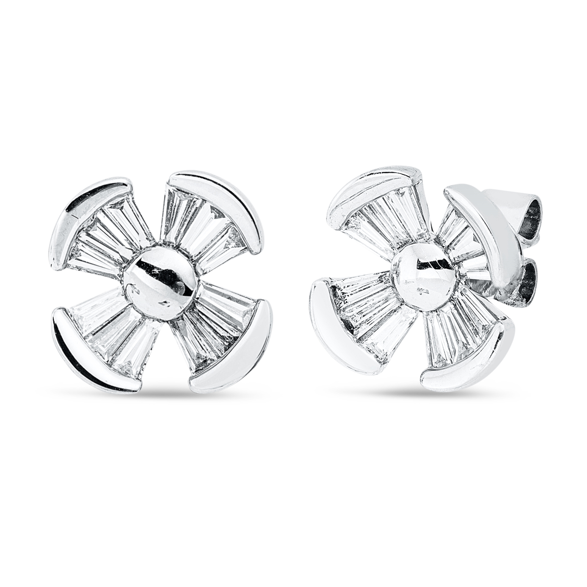 taper  baguette studs in white gold