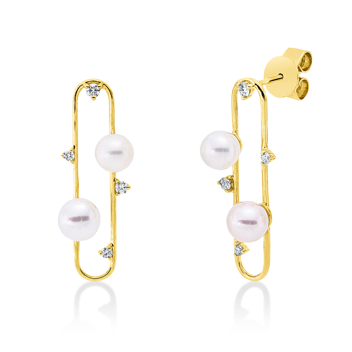 diamond full cut  pearl earrings in yellow gold