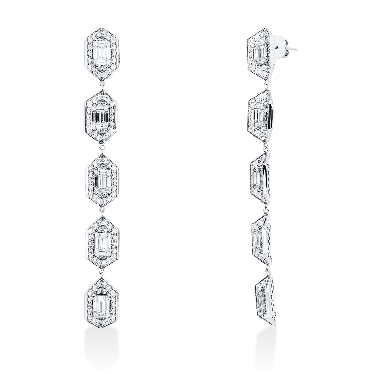 diamond full cut  baguette earrings in white gold