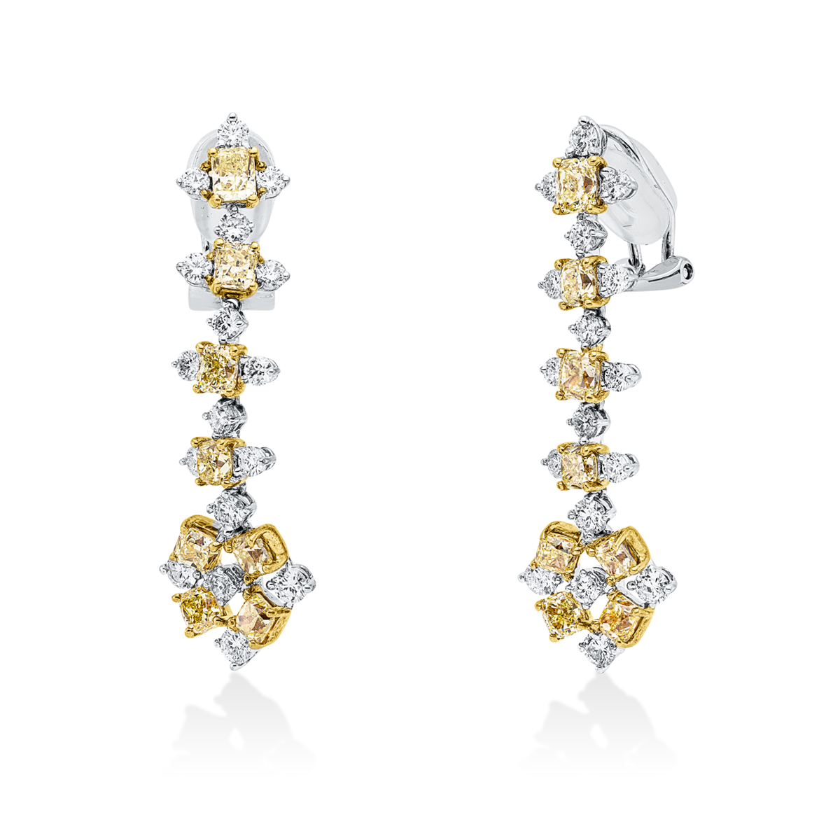 diamond full cut  fancy colored diamond earrings in white gold / yellow gold