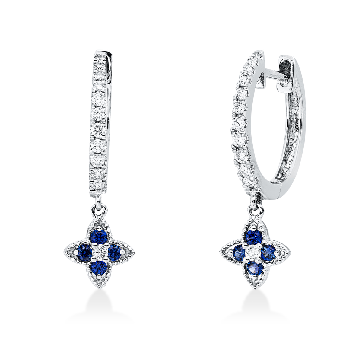 diamond full cut sapphire colored stone classic hoops & huggies in white gold