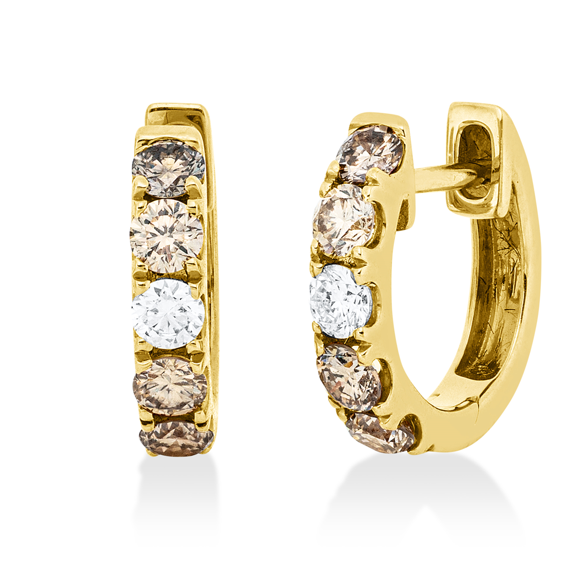 diamond full cut  fancy colored diamond hoops & huggies in yellow gold
