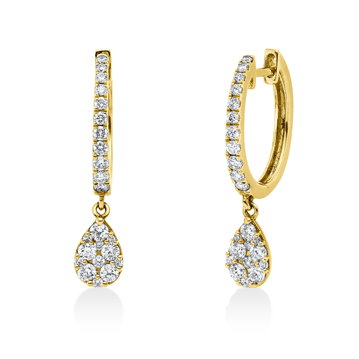 diamond full cut  illusion classic hoops & huggies in yellow gold