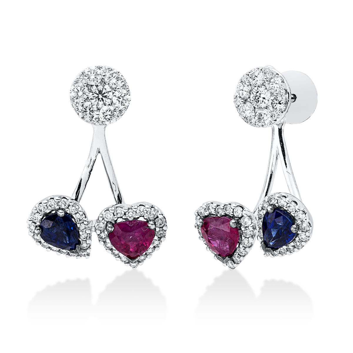diamond full cut ruby colored stone classic studs in white gold