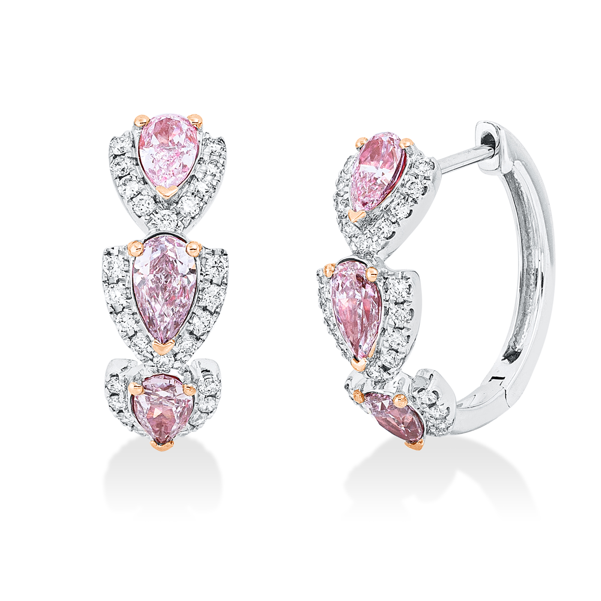 diamond full cut  fancy colored diamond hoops & huggies in whitegold / rosegold