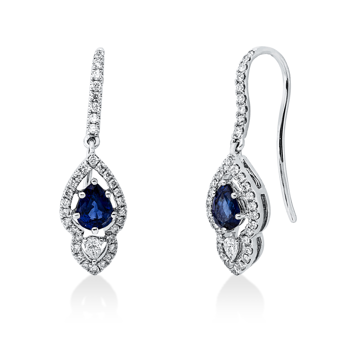 diamond full cut sapphire colored stone classic earhook in white gold