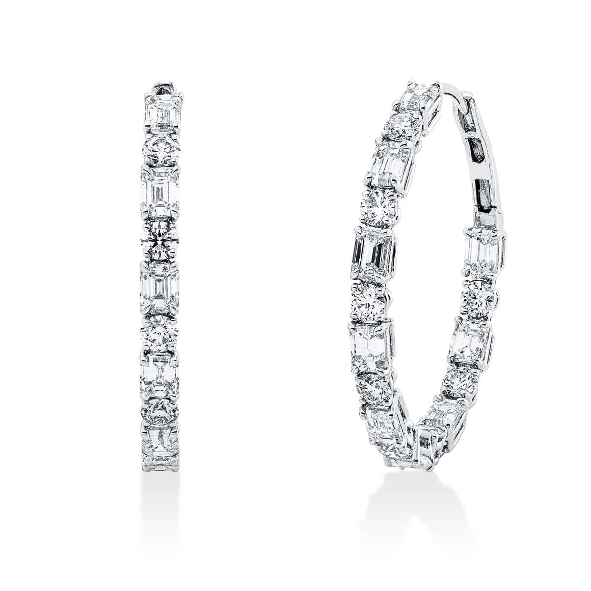 emerald cut  baguette hoops & huggies in white gold