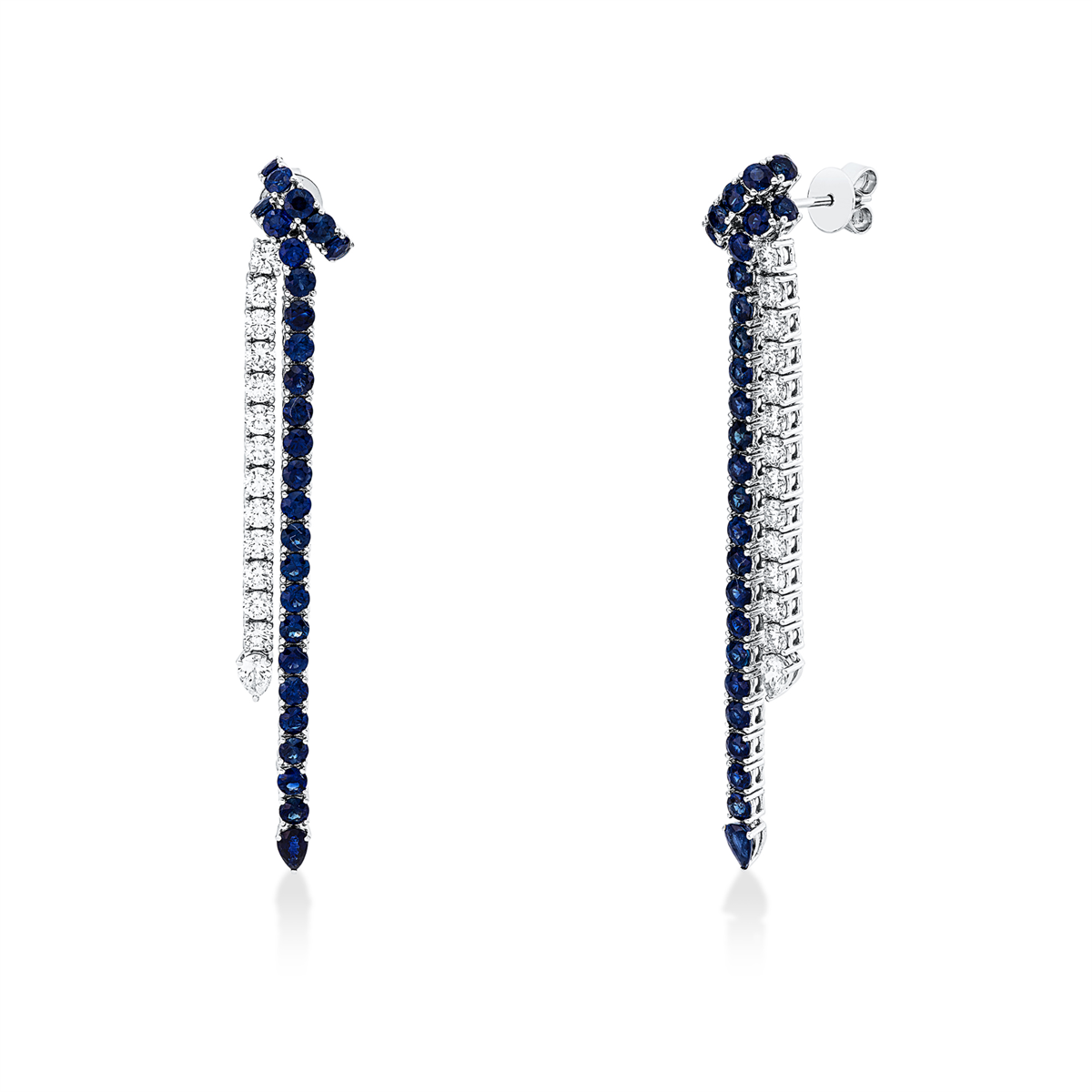 diamond full cut sapphire colored stone classic earrings in white gold