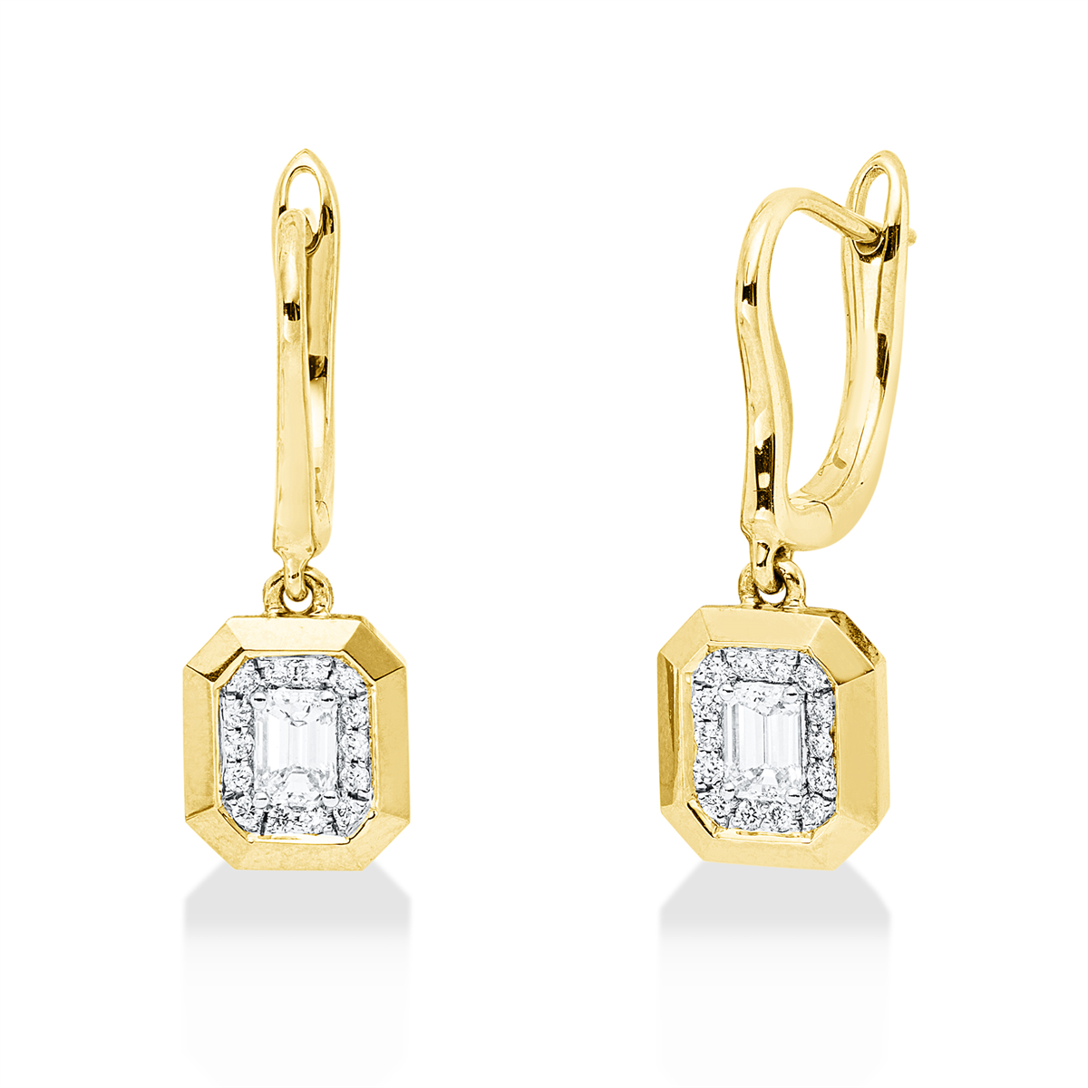 diamond full cut  solitaire with accent stones earrings in yellow gold / white gold