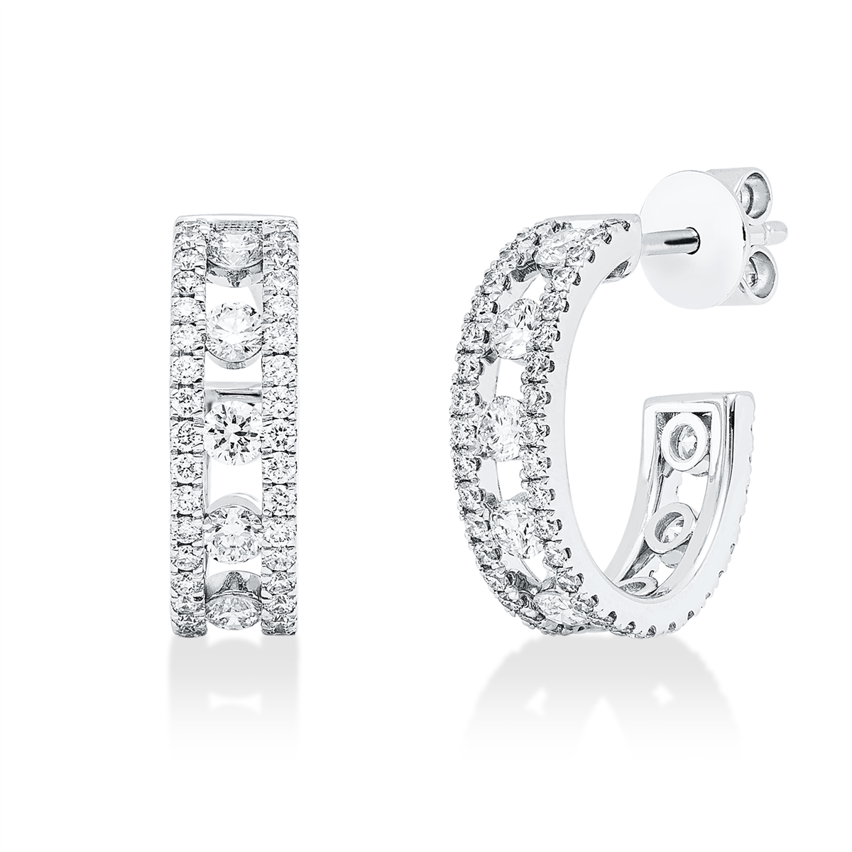 diamond full cut  modern woman hoops & huggies in white gold