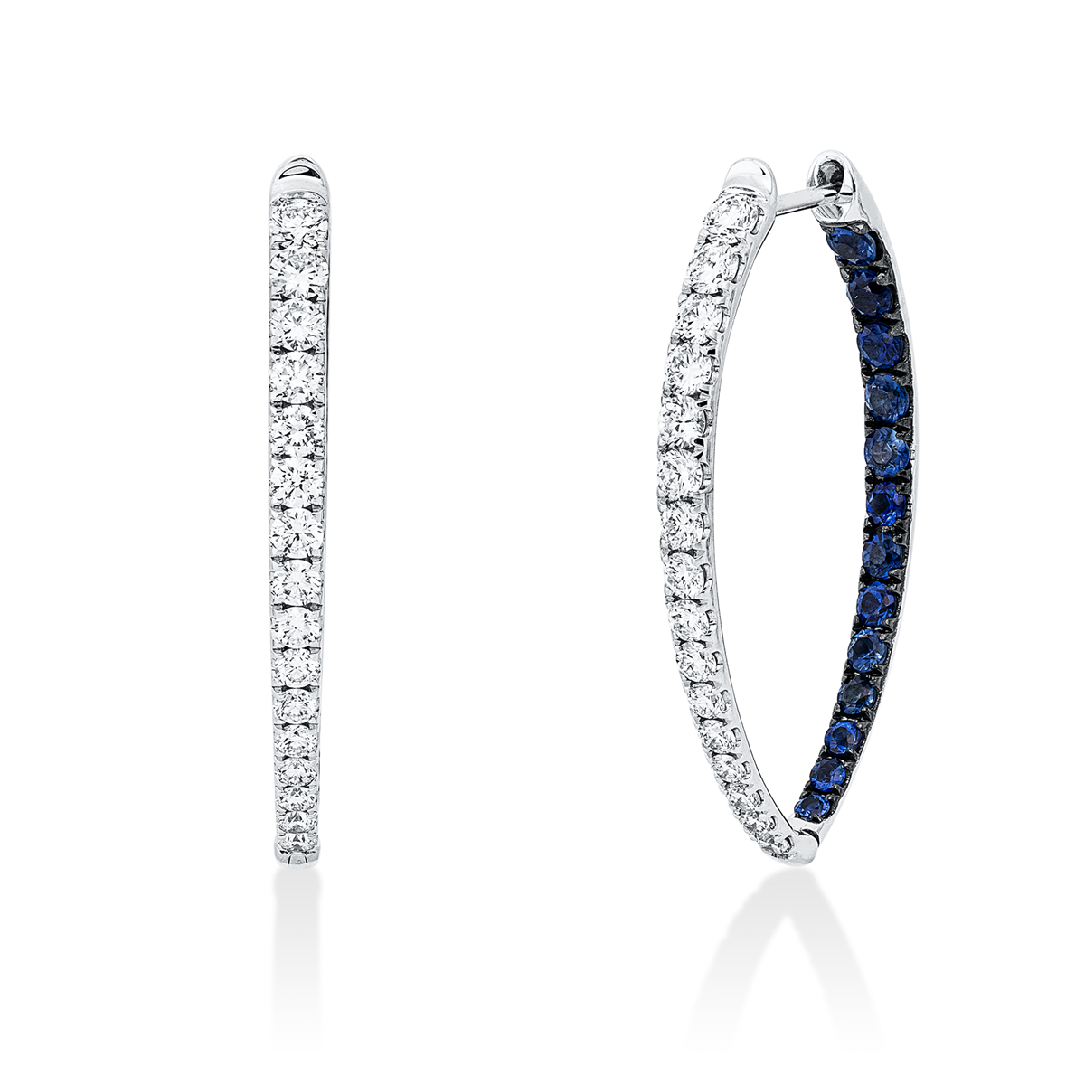 diamond full cut sapphire colored stone classic hoops & huggies in white gold