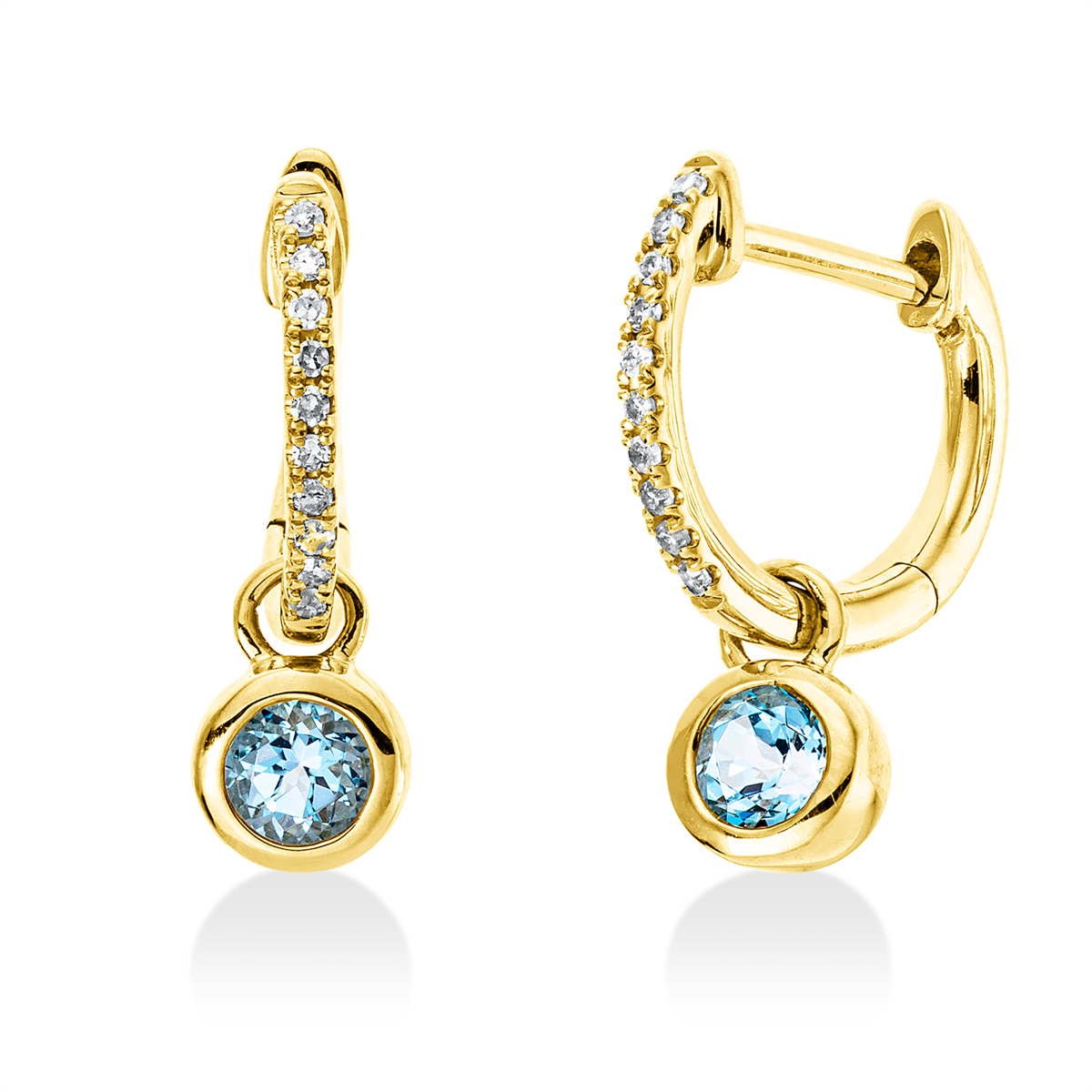 diamond full cut topaz colored stone fashion hoops & huggies in yellow gold