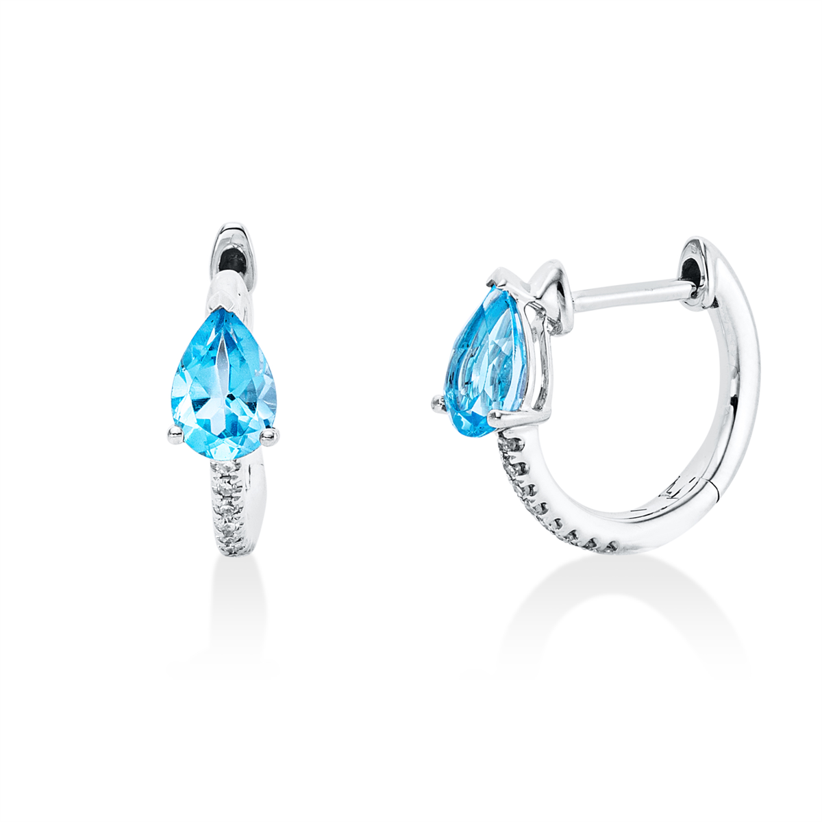 diamond full cut topaz colored stone fashion hoops & huggies in white gold